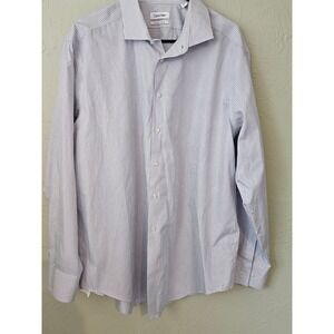 Calvin Klein Slim Fit Non Iron Dress Shirt Blue Stripe Men's Size 18 34 35